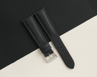 Padded Black Sailcloth Rubber Watch Strap, Handmade Rubber Bands 16mm 19mm 18mm 20mm 22mm 23mm