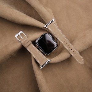Beige Nubuck Leather Apple Watch Band 38mm, 40mm, 41mm, 42mm, 44mm, 45mm For All Series, Leather Apple Watch Strap