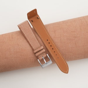 Fixed Bars Beige Babele Leather Watch Strap, Open ends handmade strap for Fixed Lug Watch