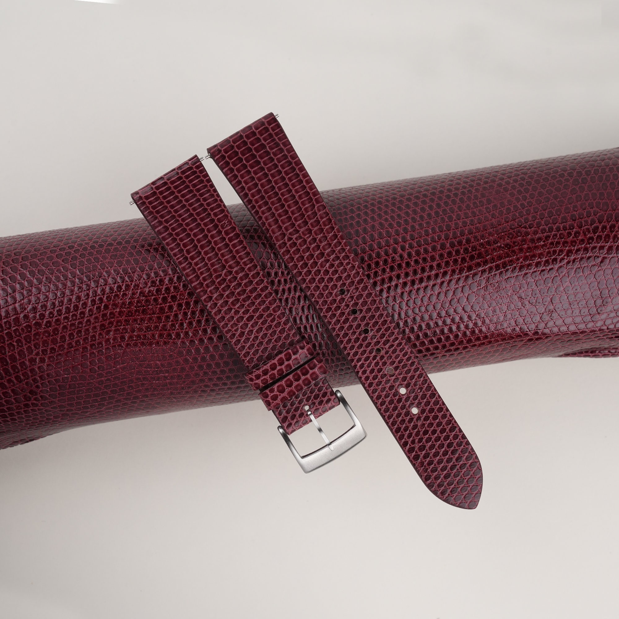 Vintage Burgundy Lizard Leather Watch Strap Band, Vintage Burgundy Lizard Leather Watch Band Slim Style 18mm 19mm 20mm 21mm 22mm 23mm 24mm