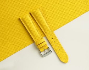 Padded Yellow Sailcloth Rubber Watch Strap, Handmade Rubber Bands 16mm 19mm 18mm 20mm 22mm 23mm
