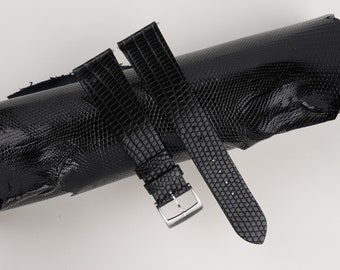 Vintage Slim Black Lizard Leather Watch Strap, Vintage Black Lizard Leather Watch Band 18mm 19mm 20mm 21mm 22mm 23mm 24mm