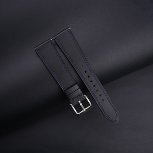 Handmade Box Calf  Midnight Leather Watch Strap Slim Style, Midnight Box Calf Watch Strap 18mm 19mm 20mm 21mm 22mm