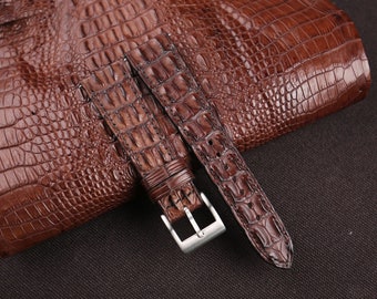 Handdn Watchstraps Brown Double Hornback Alligator Watch Strap, Alligator Brown Strap Bands 18mm 20mm 22mm 24mm Customize any size