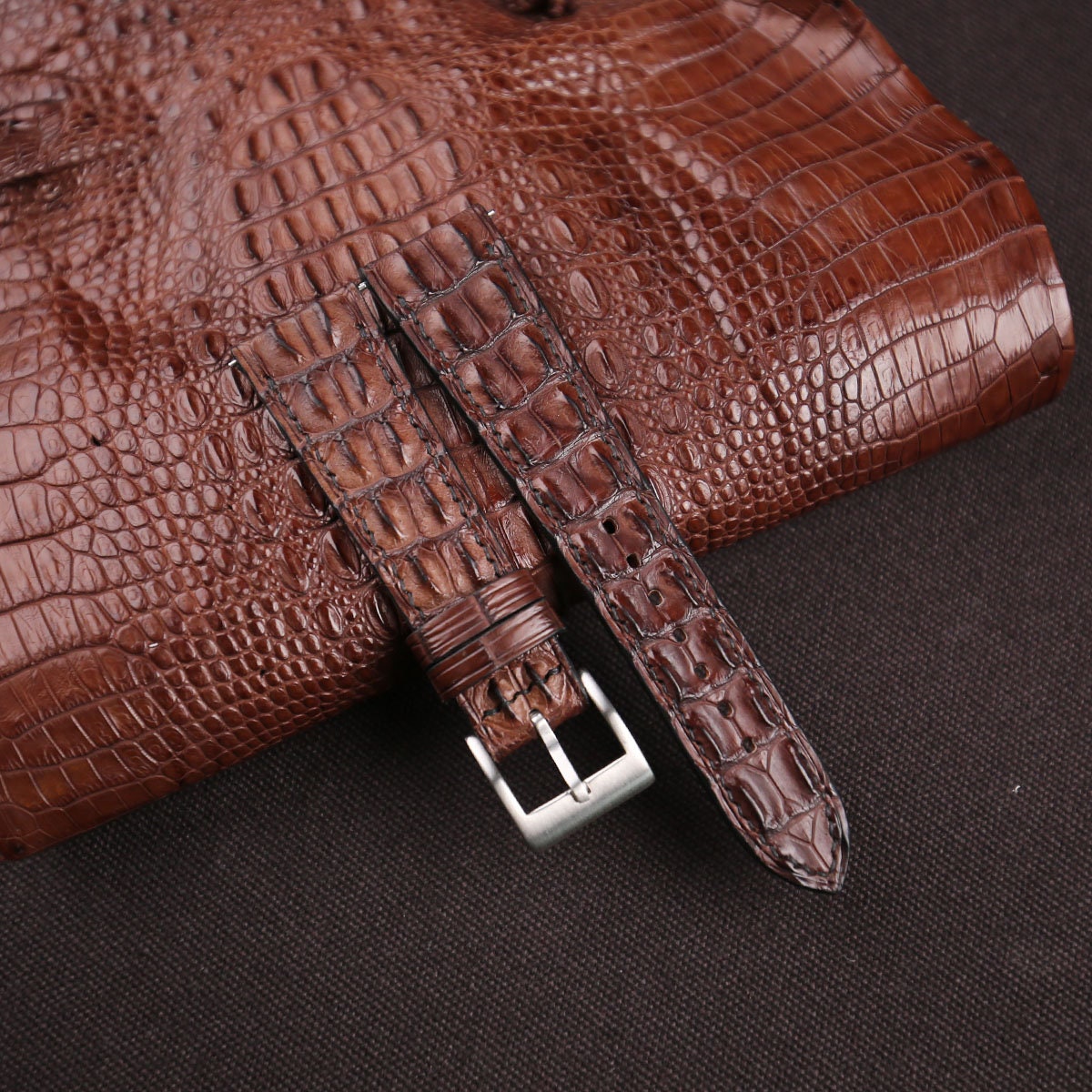 Handdn Watchstraps Brown Double Hornback Alligator Watch Strap, Alligator Brown Strap Bands 18mm 20mm 22mm 24mm Customize any size