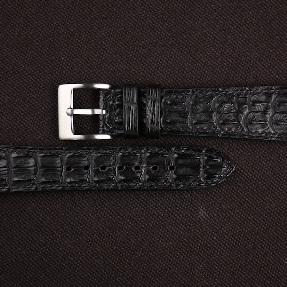 Handdn Watchstraps Black Double Hornback Alligator Watch Strap