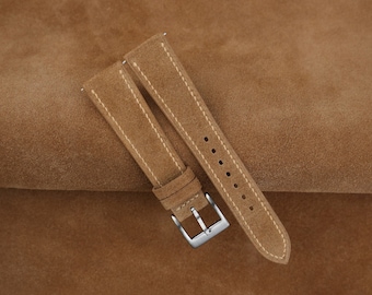 Handmade Brown Suede Watch Strap, Quick Release, Customizable
