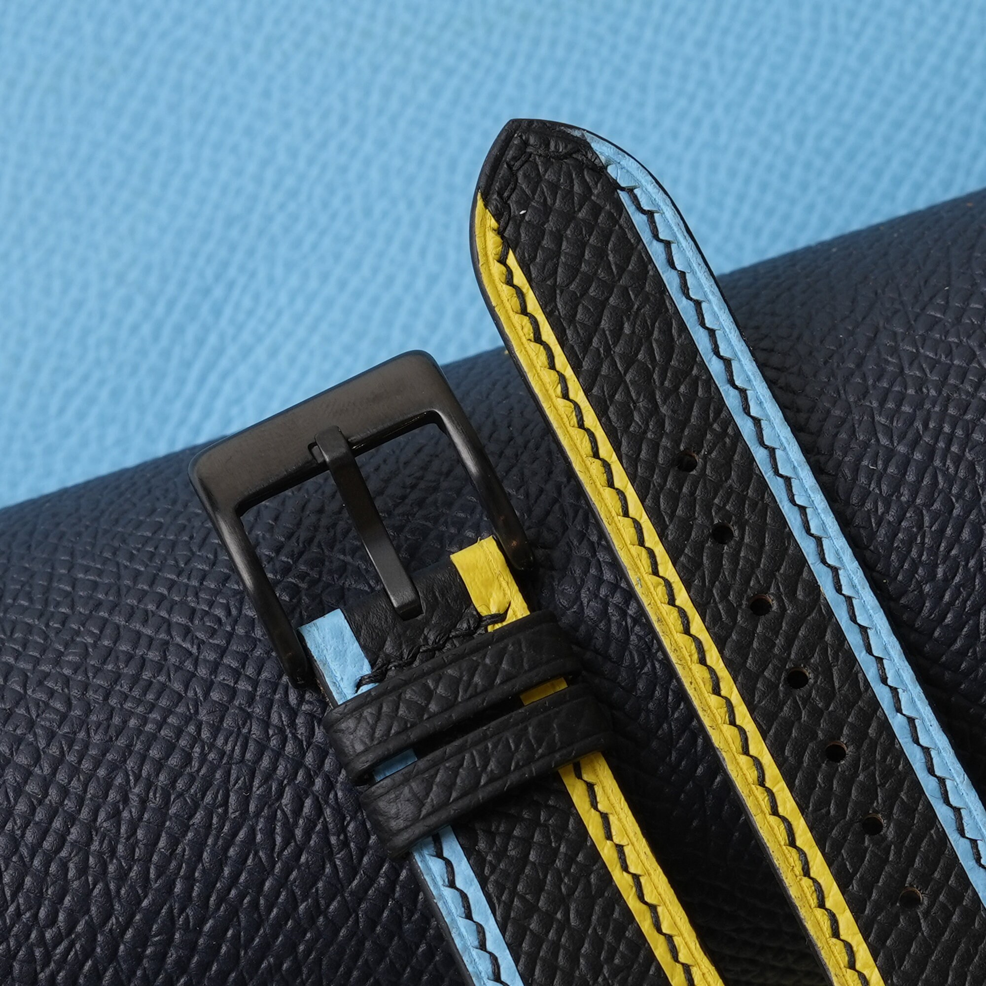Tricolor Black Epsom Leather Watch Strap , Tricolor Black Epsom ...