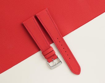 Red Sailcloth Rubber Watch Strap, Handmade Rubber Bands 16mm 19mm 18mm 20mm 22mm 23mm