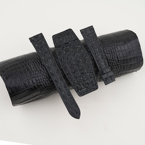 Black Double Hornback Alligator Leather Bund Leather Watch Strap, Alligator bund Strap Bands 18mm 20mm 22mm 24mm Customize size