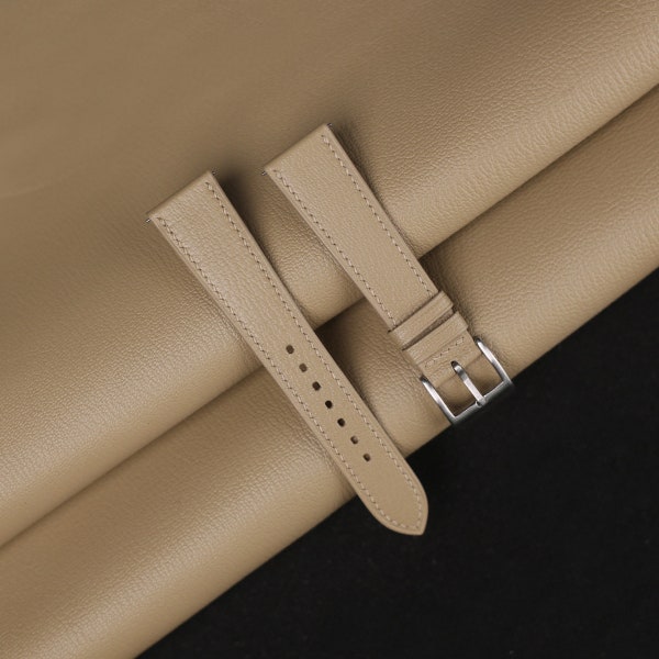 Alran Beige Leather Strap, Goat Beige Leather Strap Watch, Beige Leather Strap Band 16mm 18mm 19mm 20mm 21mm