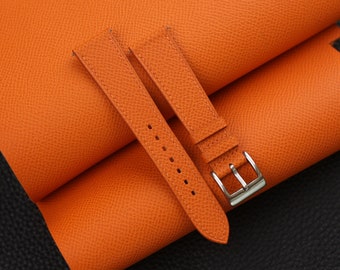 Orange Epsom Leather Watch Strap, Orange Epsom Leather Handmade Watch Strap, Epsom Strap Watch 16mm - 24mm