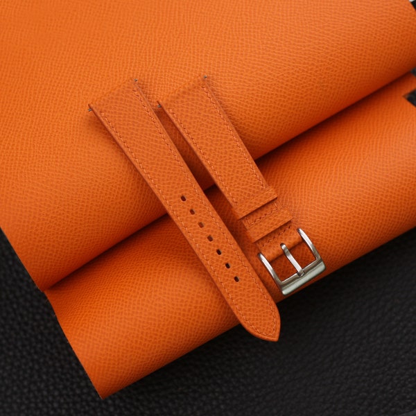 Orange Epsom Leather Watch Strap, Orange Epsom Leather Handmade Watch Strap, Epsom Strap Watch 16mm - 24mm