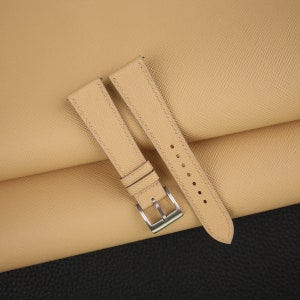 Saffiano Beige Leather Strap Bands, Handmade Beige Saffiano Leather Watch Strap, Saffiano Strap Watch 16mm - 24mm