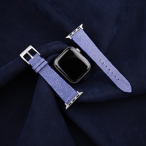 Blue Stingray Leather Apple Watch Band 38mm, 40mm, 41mm, 42mm, 44mm, 45mm For All Series, Leather Apple Watch Strap