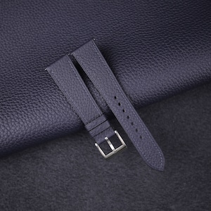 Togo Navy Leather Watch Strap, Handmade Navy Togo Leather Watch Band, Togo Leather Strap 18mm, 19mm, 20mm, 21mm, 22mm