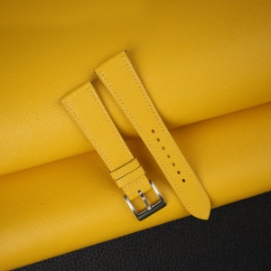 Yellow Saffiano Leather Strap Bands, Handmade Yellow Saffiano Leather Watch Strap, Saffiano Strap Watch 16mm - 24mm