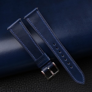 Dark Blue Shell Cordovan Watch Band, Handmade Shell Cordovan Watch Strap, Cordovan Dark Blue Leather Strap Watch 16mm 18 mm 20mm 22mm