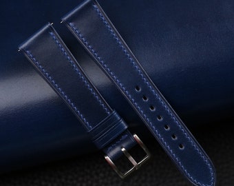 Dark Blue Shell Cordovan Watch Band, Handmade Shell Cordovan Watch Strap, Cordovan Dark Blue Leather Strap Watch 16mm 18 mm 20mm 22mm