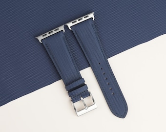 Handmade Navy Sailcloth Rubber Apple Watch Ultra Band, Custom Crafted Strap