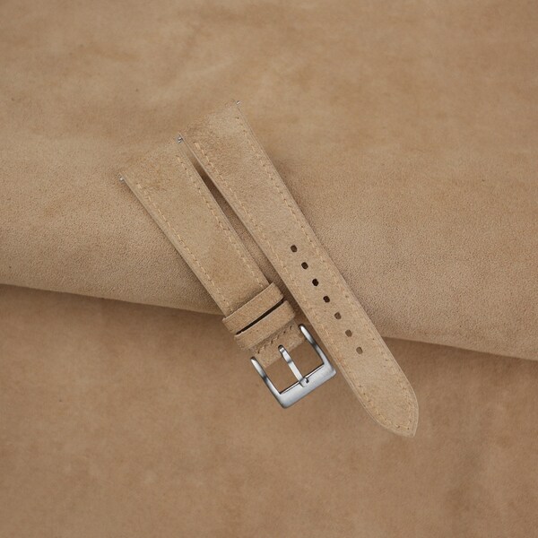 Handdn Watchstraps Dark Beige Suede Quick Release Strap, Suede Dark Beige Strap Watch, Suede Watch Bands 16mm 18mm 19mm 20mm 21mm