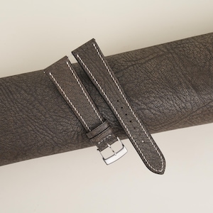 Alran Fat Nat Chevre Goat Brown Leather Watch Strap, Handmade Alran Brown Leather Watch Strap  18mm 20mm 22mm 23mm