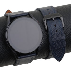 Handmade Navy Epsom leather Samsung watch band compatible with Samsung Galaxy Watch 3 4 5 6 Active 1 2 Band Men Women personalization