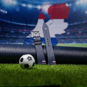 Navy Calfskin Leather Netherlands Flag Watch Strap, Navy Calfskin Waves Textures Watch Bands 17mm 18mm 19mm 20mm 21mm 22mm 23mm