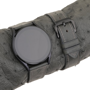 Handmade Dark Grey Ostrich leather Samsung watch band compatible with Samsung Galaxy Watch 3 4 5 6 Active 1 2 Band Men Women