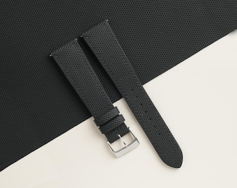 Black Sailcloth Rubber Watch Strap, Handmade Rubber Bands 16mm 19mm 18mm 20mm 22mm 23mm
