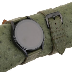 Handmade Green Ostrich leather Samsung watch band compatible with Samsung Galaxy Watch 3 4 5 6 Active 1 2 Band Men Women