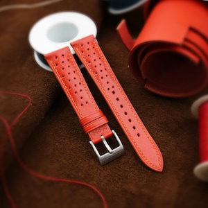 Calfskin Swift Red Rally Leather Strap Bands, Handmade Rally Red Swift Watch Strap Band 18mm 19mm 20mm 21mm 22mm 23mm 24mm