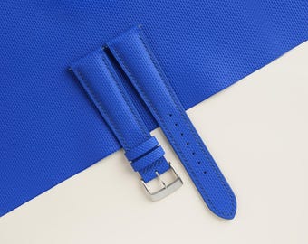 Padded Blue Sailcloth Rubber Watch Strap, Handmade Rubber Bands 16mm 19mm 18mm 20mm 22mm 23mm