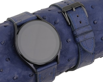 Handgemaakte donkerblauwe struisvogelleren horlogeband voor Samsung Galaxy Watch