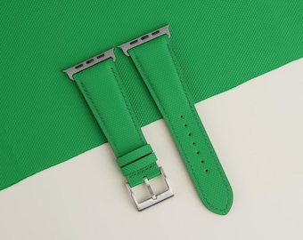Neon Green Sailcloth Rubber Apple Watch Ultra Band, Handmade Custom Strap