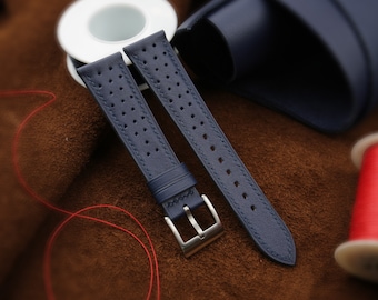 Handmade Calfskin Swift Leather Rally Watch Strap, Navy Blue
