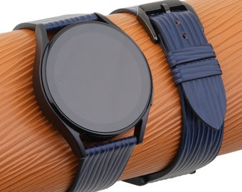 Correa de reloj de cuero Epi azul marino hecha a mano para Samsung Galaxy Watch