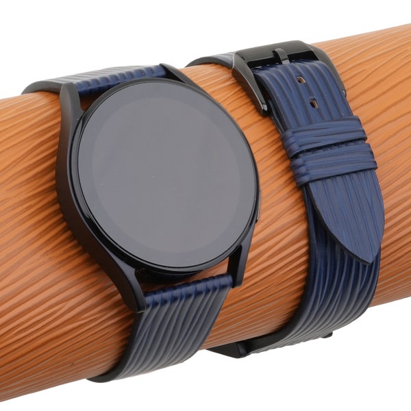 Bracelet de montre Samsung en cuir épi fait main bleu marine compatible avec la montre Samsung Galaxy Watch 3 4 5 6 Active 1 2 Band Hommes Femmes