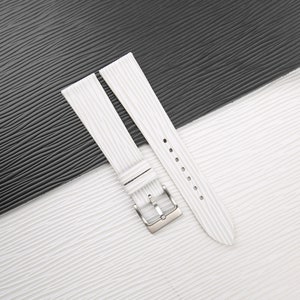 Handmade White Calfskin Leather Watch Strap, White Calfskin Waves Textures Watch Bands 17mm 18mm 19mm 20mm 21mm 22mm 23mm
