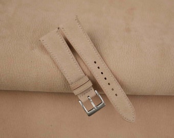 Classic Cream Nubuck Leather Watch Strap, Calfskin Band 16-24mm