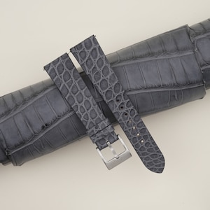 Handdn Vintage Stone Grey Alligator Round Scales Leather Watch Strap, Alligator Grey Strap Bands 18mm 20mm 22mm 24mm Customize