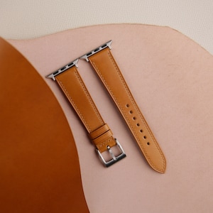 Cognac Shell Cordovan Leather Apple Watch Band 38mm, 40mm, 41mm, 42mm, 44mm, 45mm For All Series, Leather Apple Watch Strap
