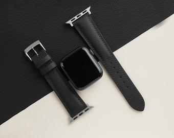 Padded Black Sailcloth Rubber Apple Watch Band 38mm, 40mm, 41mm, 42mm, 44mm, 45mm For Series 8 7 6 5 4 3 2 1 SE and Ultra