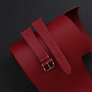 Red Epsom Leather Watch Strap, Red Epsom Leather Handmade Watch Strap, Epsom Strap Watch 16mm - 24mm