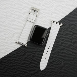 White Calfskin Waves Texture Apple Watch Band 38mm, 40mm, 41mm, 42mm, 44mm, 45mm, White Calf Leather Apple Watch Strap Gift Men Women