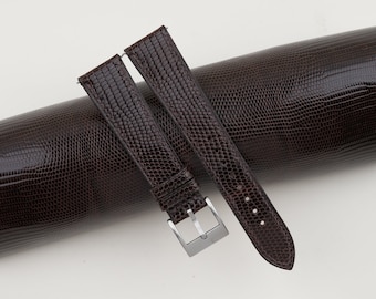 Handmade Dark Brown Lizard Leather Watch Strap, Quick Release