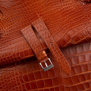 Handmade Cognac Alligator Round Scales Watch Band Slim Style ,Vintage Round Scale Alligator Leather Watch Strap 18mm 19mm 20mm 22mm