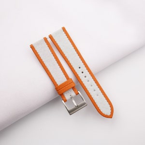 Handmade White Sailcloth Folded Edge Epsom Watch Strap, Folded Edge Sailcloth White Strap Bands 19mm 20mm 21mm 22mm Customize any size