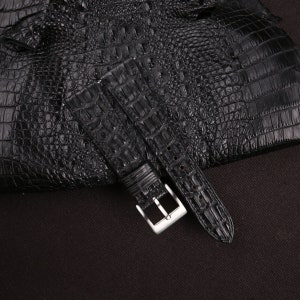 Handdn Watchstraps Black Double Hornback Alligator Watch Strap, Alligator Black Strap Bands 18mm 20mm 22mm 24mm Customize any size