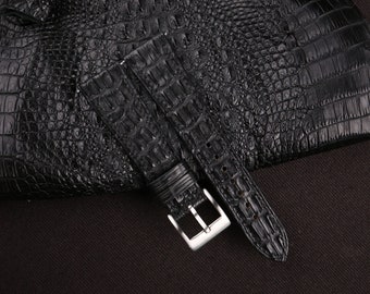 Handdn Watchstraps Black Double Hornback Alligator Watch Strap, Alligator Black Strap Bands 18mm 20mm 22mm 24mm Customize any size